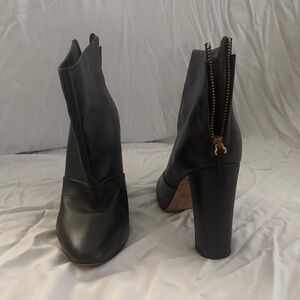 J. Crew Black Leather High-Heel Ankle Boots with Back Zip
